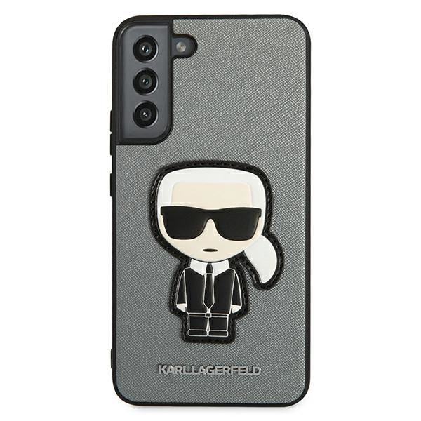 Cover KARL LAGERFELD Samsung Galaxy S22 Plus Saffiano Ikonik Karl`s Patch Custodia rigida argento
